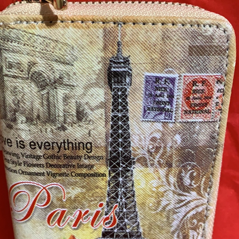 Zip Around Wallet Cream Paris Eiffel Tower Roses - Picture 2 of 11